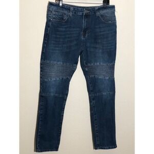 Smart Wash Men's Blue Moto Biker Style Jeans 34x28 Ribbed Detail‎ Denim Pants
